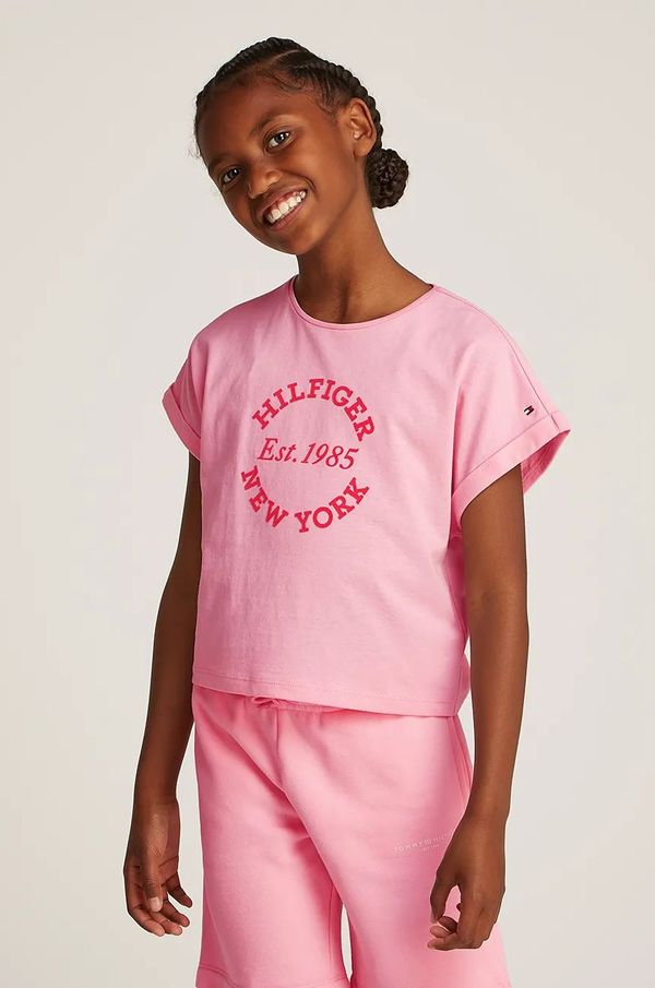 Tommy Hilfiger Dječja pamučna majica kratkih rukava Tommy Hilfiger boja: ružičasta, KG0KG08295