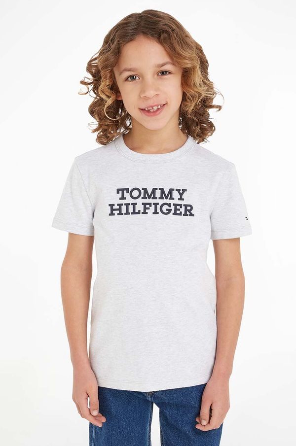 Tommy Hilfiger Dječja pamučna majica kratkih rukava Tommy Hilfiger boja: siva, s tiskom