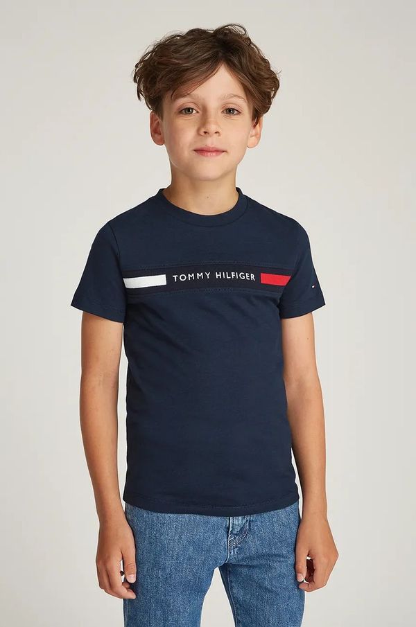 Tommy Hilfiger Dječja pamučna majica kratkih rukava Tommy Hilfiger boja: tamno plava, s aplikacijom, KB0KB09351