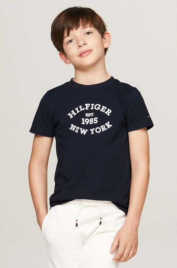Tommy Hilfiger Dječja pamučna majica kratkih rukava Tommy Hilfiger boja: tamno plava, s tiskom, KB0KB08658