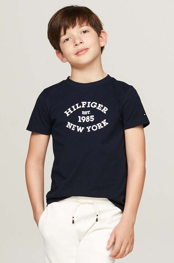 Tommy Hilfiger Dječja pamučna majica kratkih rukava Tommy Hilfiger boja: tamno plava, s tiskom, KB0KB08658