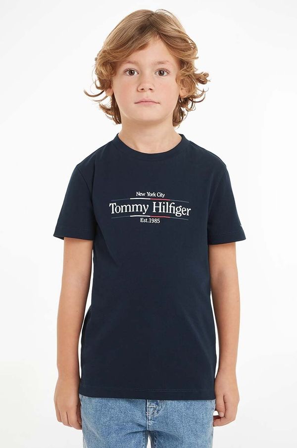 Tommy Hilfiger Dječja pamučna majica kratkih rukava Tommy Hilfiger boja: tamno plava, s tiskom, KB0KB09158