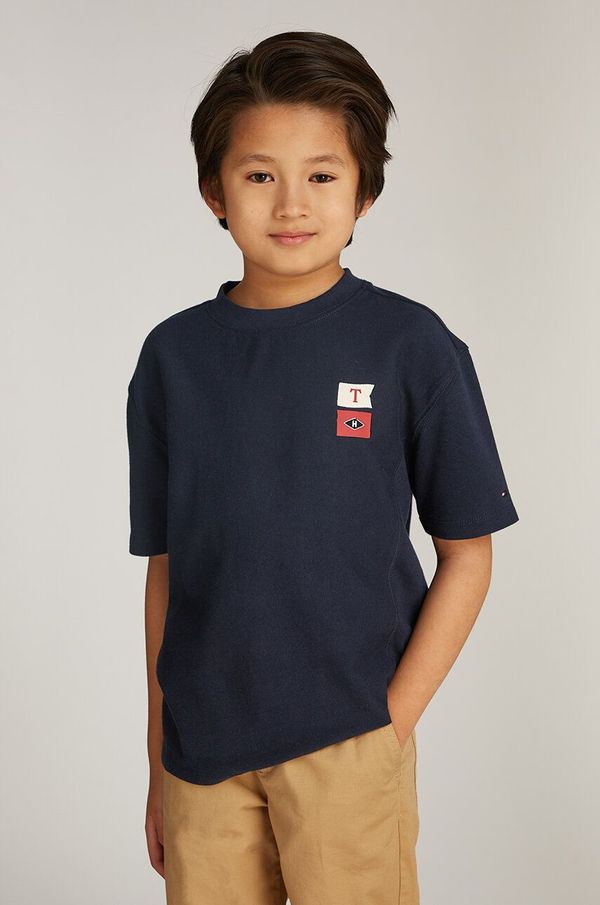 Tommy Hilfiger Dječja pamučna majica kratkih rukava Tommy Hilfiger boja: tamno plava, s tiskom, KB0KB09280