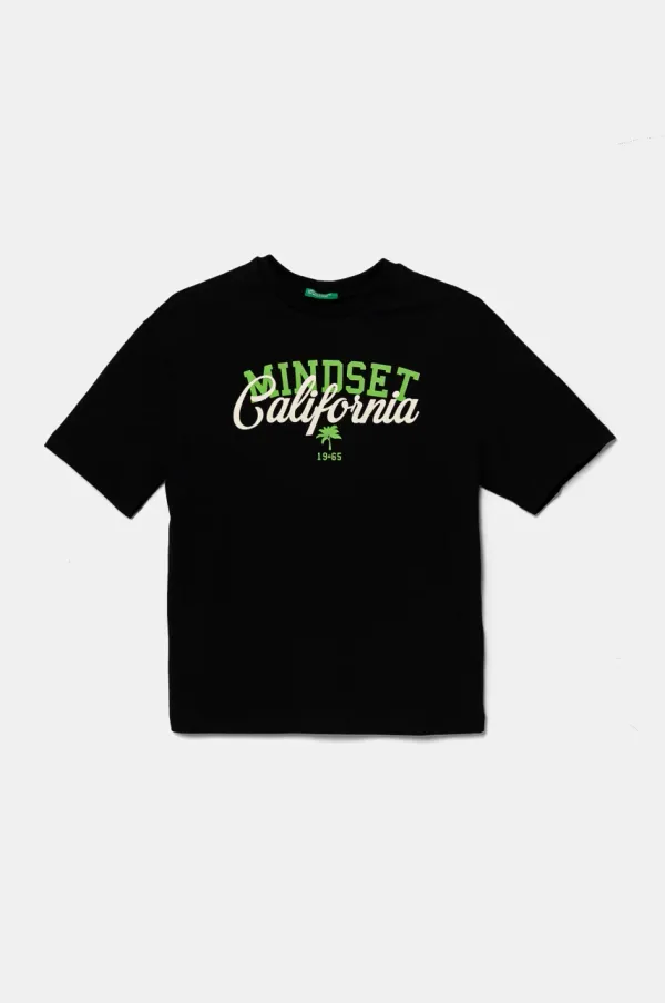 United Colors of Benetton Dječja pamučna majica kratkih rukava United Colors of Benetton boja: crna, s tiskom, 3I1XC10O4