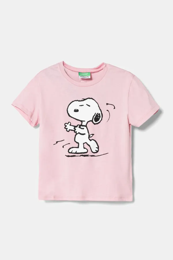 United Colors of Benetton Dječja pamučna majica kratkih rukava United Colors of Benetton boja: ružičasta, s tiskom, 3X1SC10NG