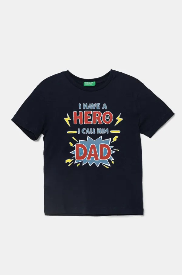 United Colors of Benetton Dječja pamučna majica kratkih rukava United Colors of Benetton boja: tamno plava, s tiskom, 3I1XG10IJ