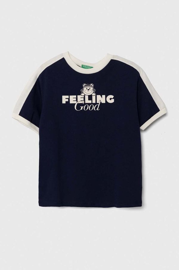 United Colors of Benetton Dječja pamučna majica kratkih rukava United Colors of Benetton boja: tamno plava, s tiskom