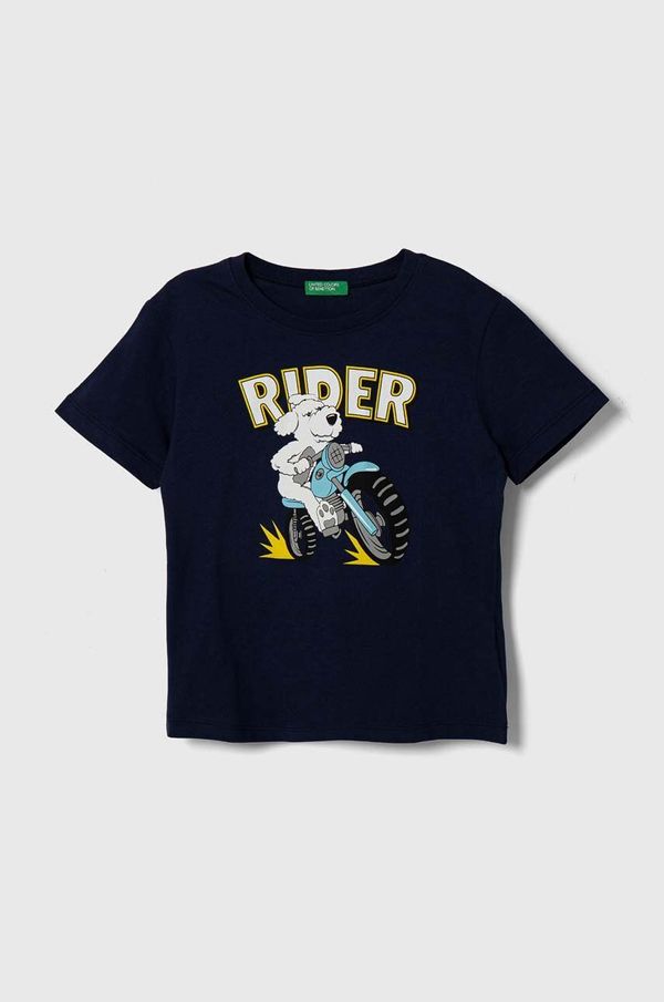 United Colors of Benetton Dječja pamučna majica kratkih rukava United Colors of Benetton boja: tamno plava