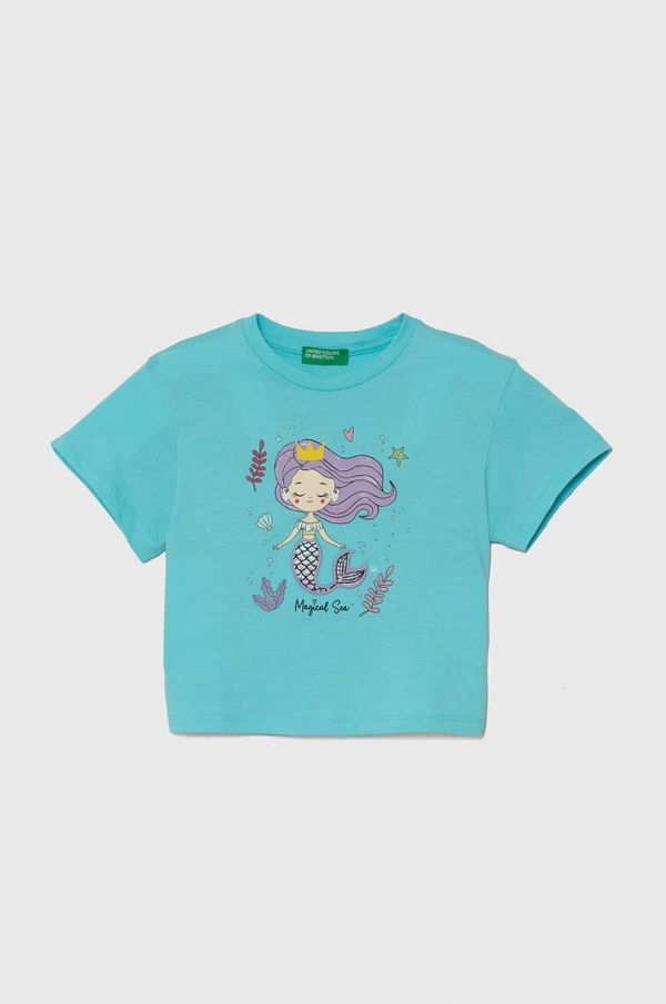 United Colors of Benetton Dječja pamučna majica kratkih rukava United Colors of Benetton boja: tirkizna