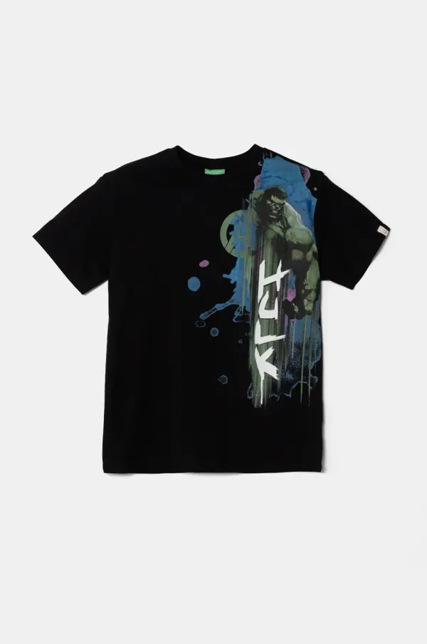 United Colors of Benetton Dječja pamučna majica kratkih rukava United Colors of Benetton x Marvel boja: crna, s tiskom, 35RYC10N9