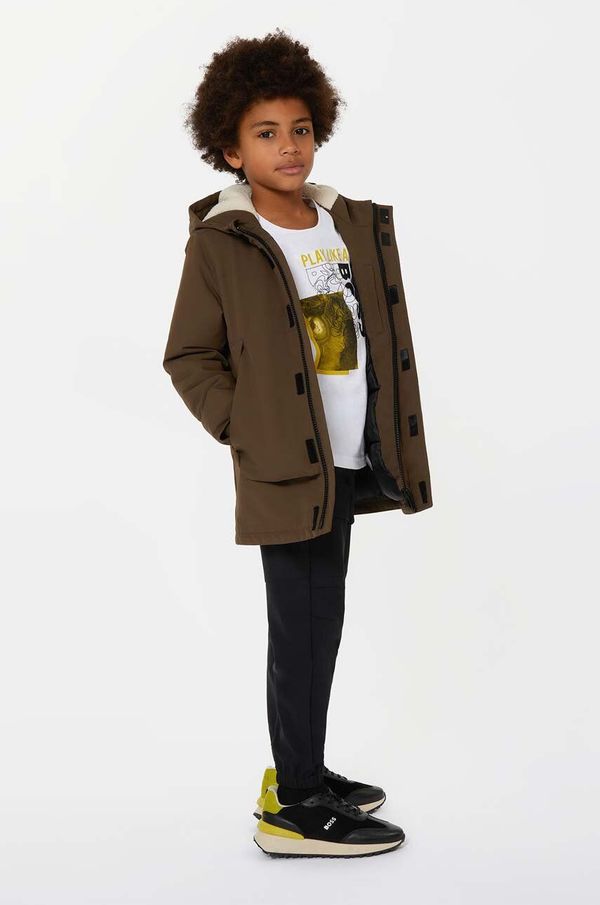 Boss Dječja parka jakna BOSS boja: zelena