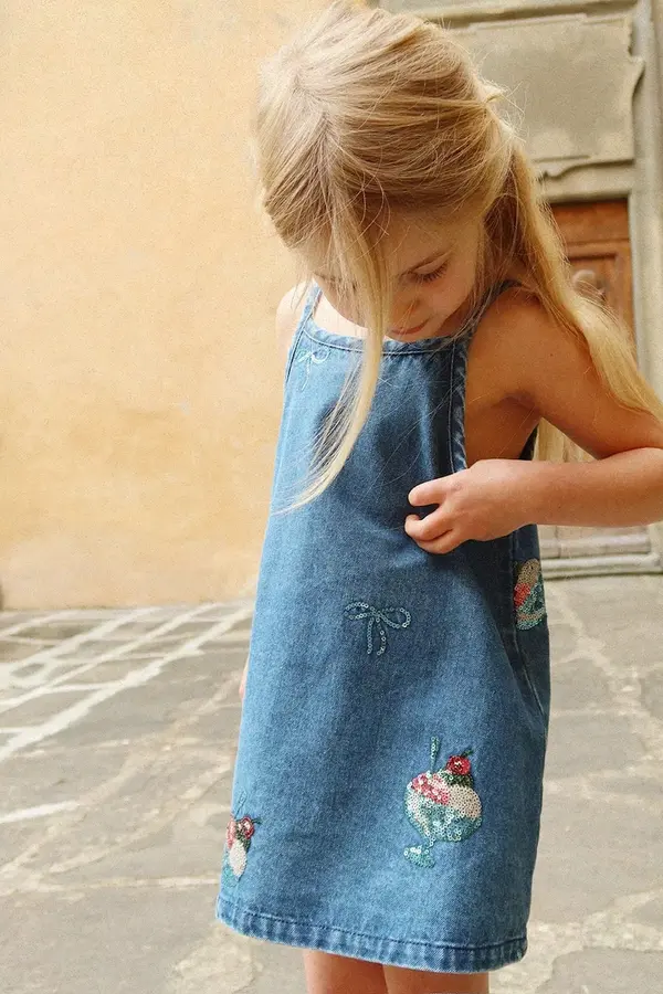 Konges Sløjd Dječja traper haljina Konges Sløjd MAGOT SEQUIN STRAP DRESS GOTS