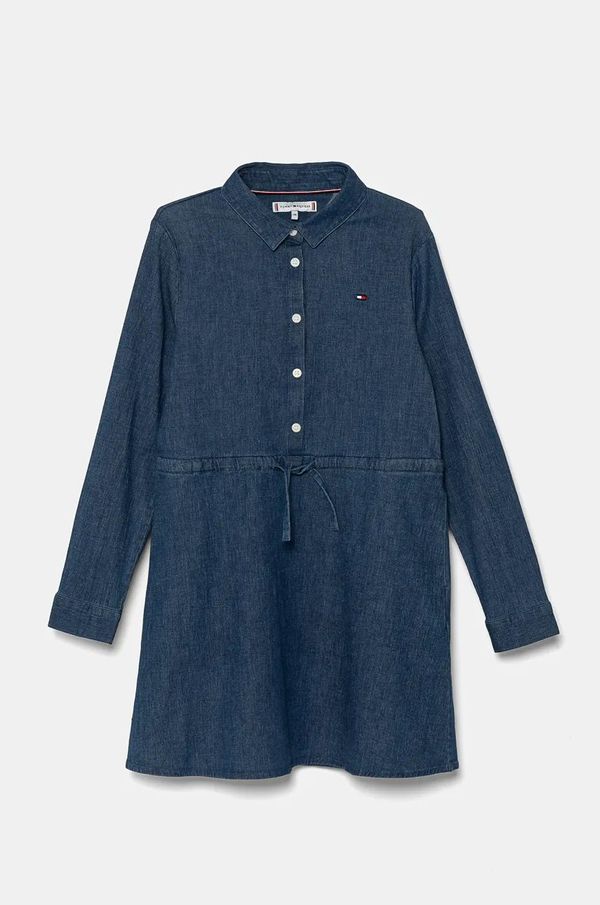Tommy Hilfiger Dječja traper haljina Tommy Hilfiger boja: tamno plava, mini, širi se prema dolje, 8720637718162