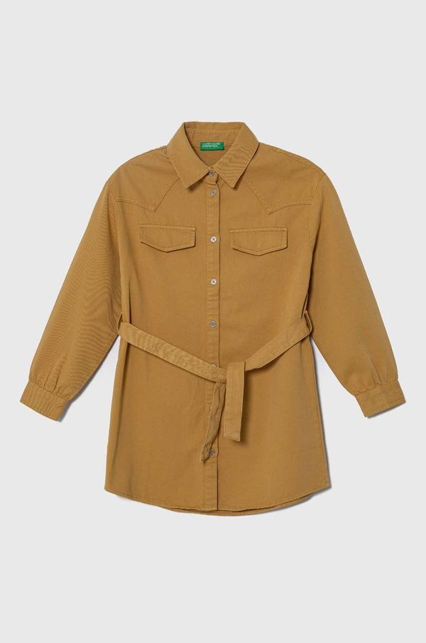 United Colors of Benetton Dječja traper haljina United Colors of Benetton boja: žuta, mini, ravna