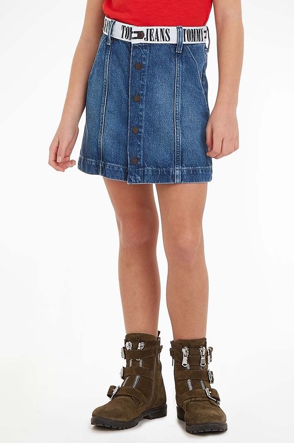 Tommy Hilfiger Dječja traper suknja Tommy Hilfiger boja: tamno plava, mini, širi se prema dolje