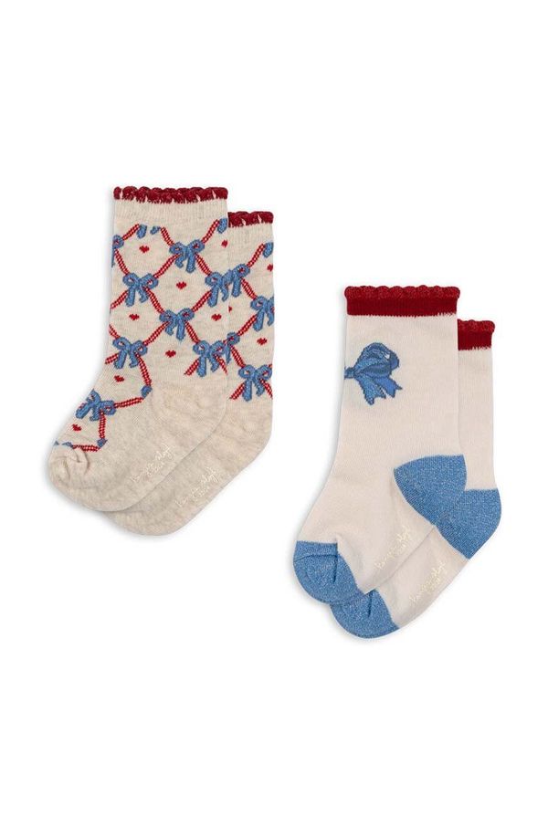 Konges Sløjd Dječje čarape Konges Sløjd JAQUARD BOW SOCKS 2-pack boja: bež, KS101359