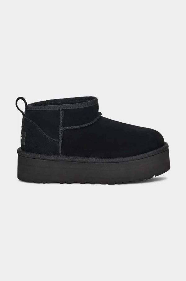 Ugg Dječje cipele za snijeg od brušene kože UGG CLASSIC ULTRA MINI PLATFORM boja: crna