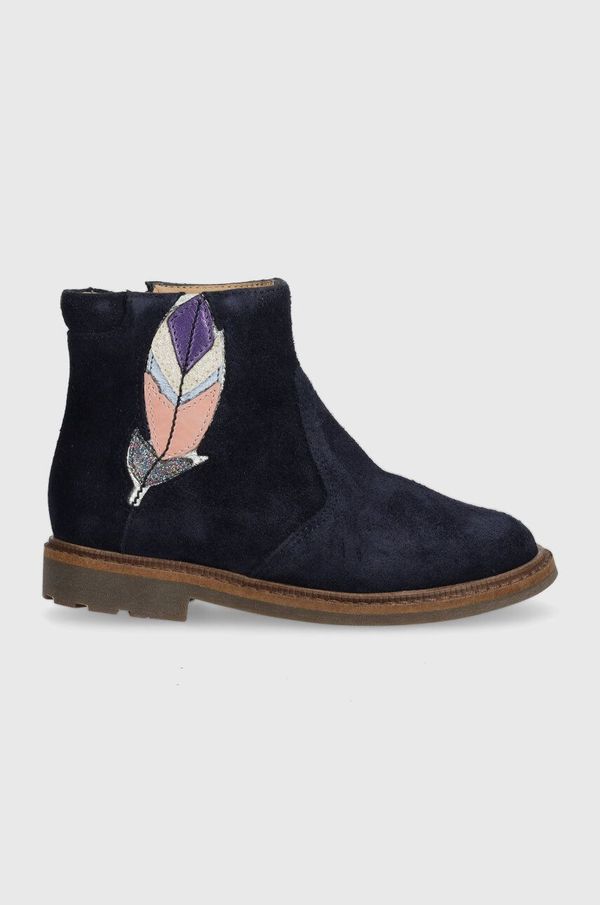 Pom D'api Dječje gležnjače od brušene kože Pom D'api SISTER FEATHER boja: tamno plava