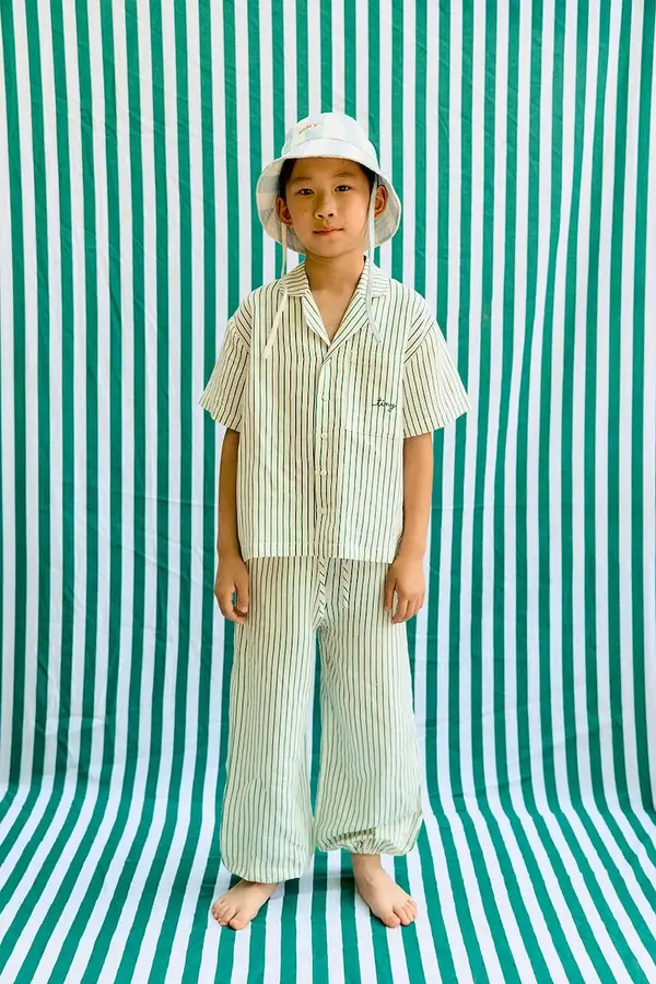 Tinycottons Dječje hlače s dodatkom lana Tinycottons EMERALD STRIPES PANT