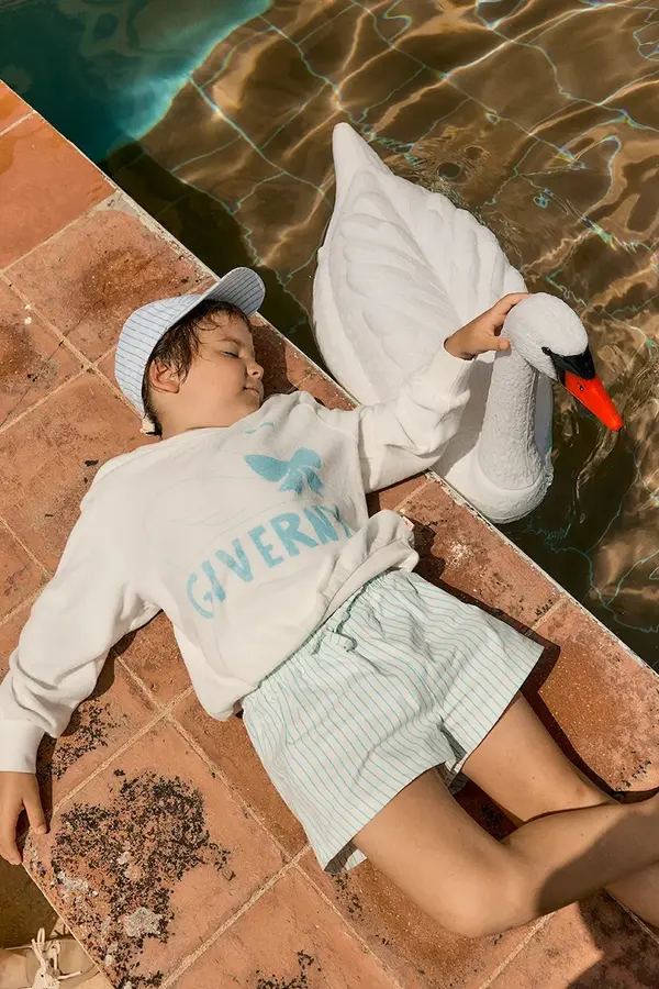 Tinycottons Dječje kratke hlače za kupanje Tinycottons CYAN FINE STRIPES TRUNKS