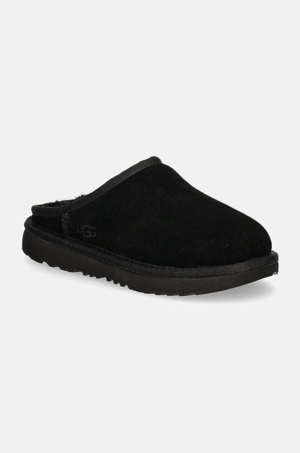 Ugg Dječje kućne papuče od brušene kože UGG KIDS' CLASSIC SLIP-ON boja: crna, 1161030K