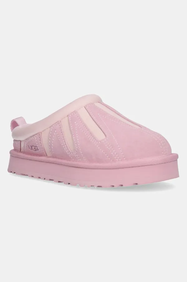 Ugg Dječje kućne papuče od brušene kože UGG TAZZ SUNWAVE boja: ružičasta, 1166830K