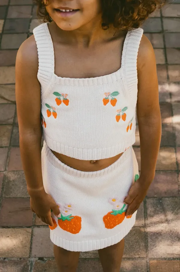 Tinycottons Dječje pamučna haljina Tinycottons STRAWBERRIES SKIRT boja: bež, mini, ravna, SS25-305