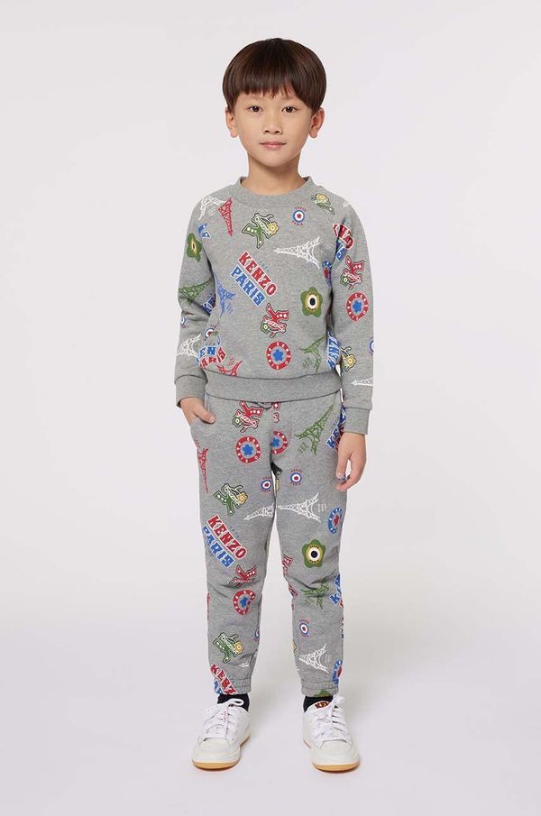 Kenzo kids Dječje pamučne hlače Kenzo Kids boja: siva, s uzorkom, K60798