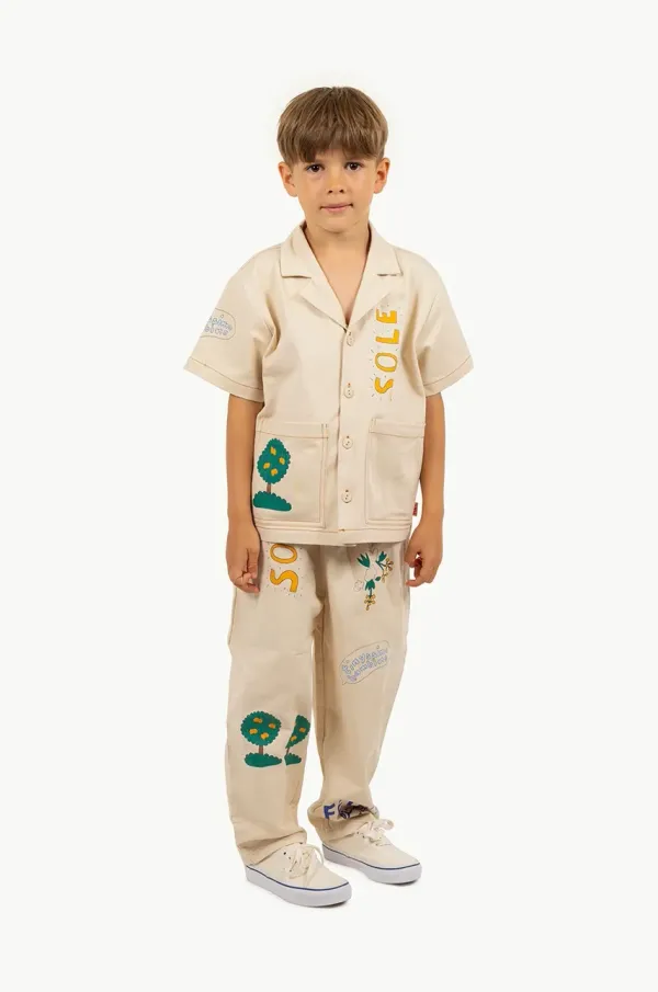 Tinycottons Dječje pamučne hlače Tinycottons ARTSY TREE PANT boja: bež, s aplikacijom, SS25-204
