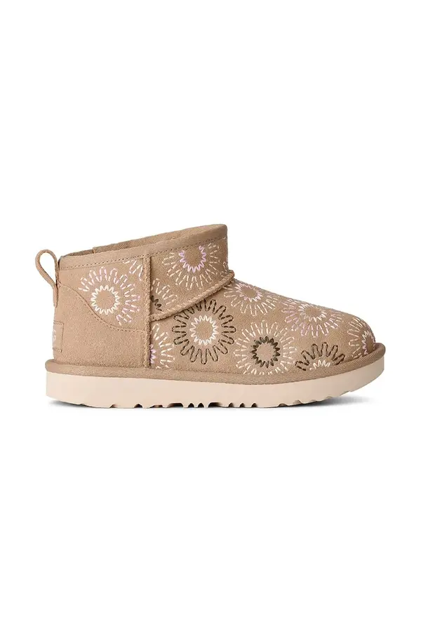 UGG Dječje zimske cipele od brušene kože UGG KIDS' CLASSIC ULTRA MINI SUN STITCH