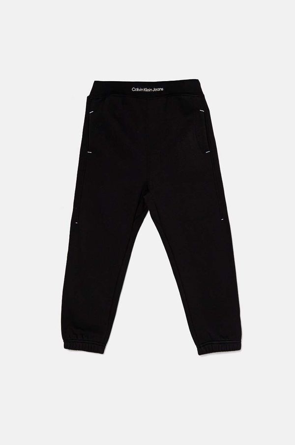 Calvin Klein Jeans Dječji donji dio trenirke Calvin Klein Jeans WAISTBAND EMB boja: crna, bez uzorka, IB0IB02327