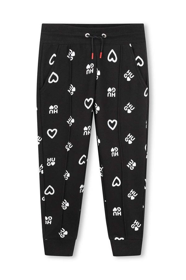 Hugo Dječji donji dio trenirke HUGO boja: crna, s uzorkom