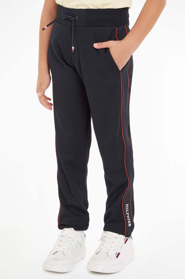 Tommy Hilfiger Dječji donji dio trenirke Tommy Hilfiger TAPE REGULAR boja: tamno plava, s aplikacijom, KB0KB09066