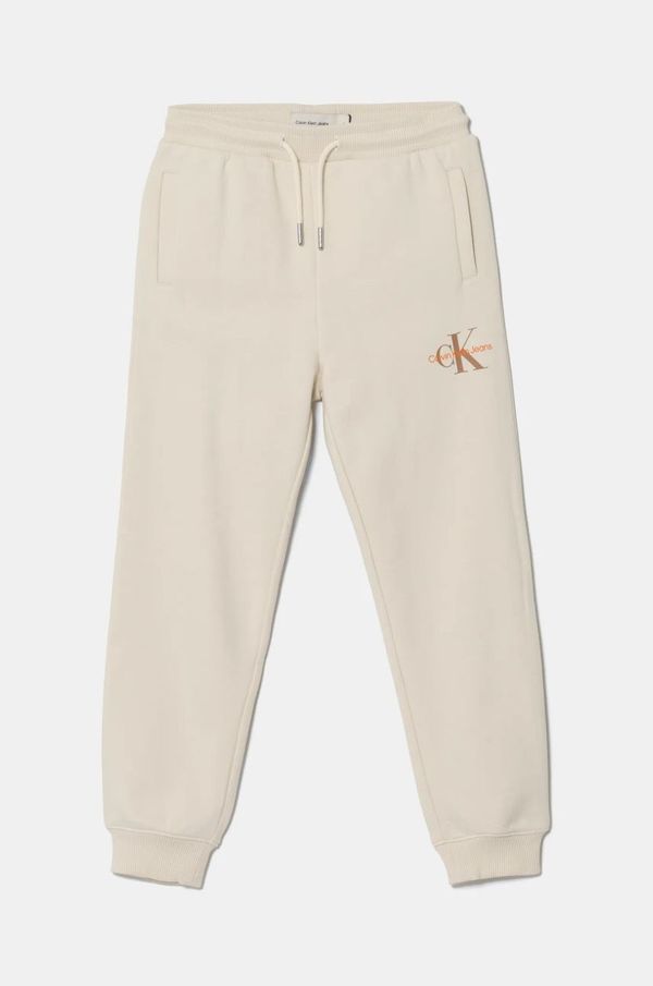 Calvin Klein Jeans Dječji pamučni donji dio trenirke Calvin Klein Jeans boja: bež, bez uzorka, IU0IU00285
