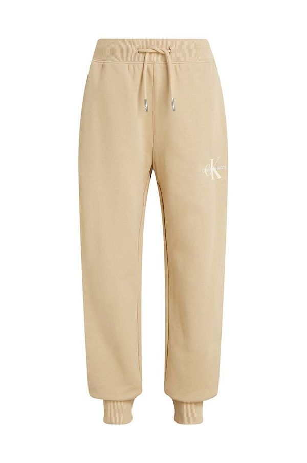 Calvin Klein Jeans Dječji pamučni donji dio trenirke Calvin Klein Jeans MONOGRAM LOGO boja: bež, bez uzorka, IU0IU00285