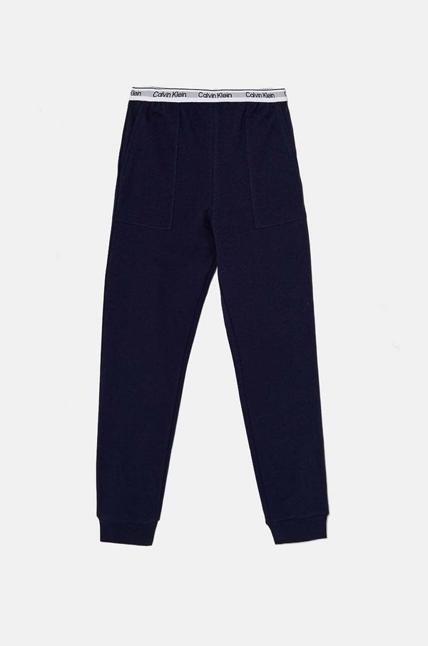 Calvin Klein Underwear Dječji pamučni donji dio trenirke Calvin Klein Underwear boja: tamno plava, bez uzorka, KK0KK00110