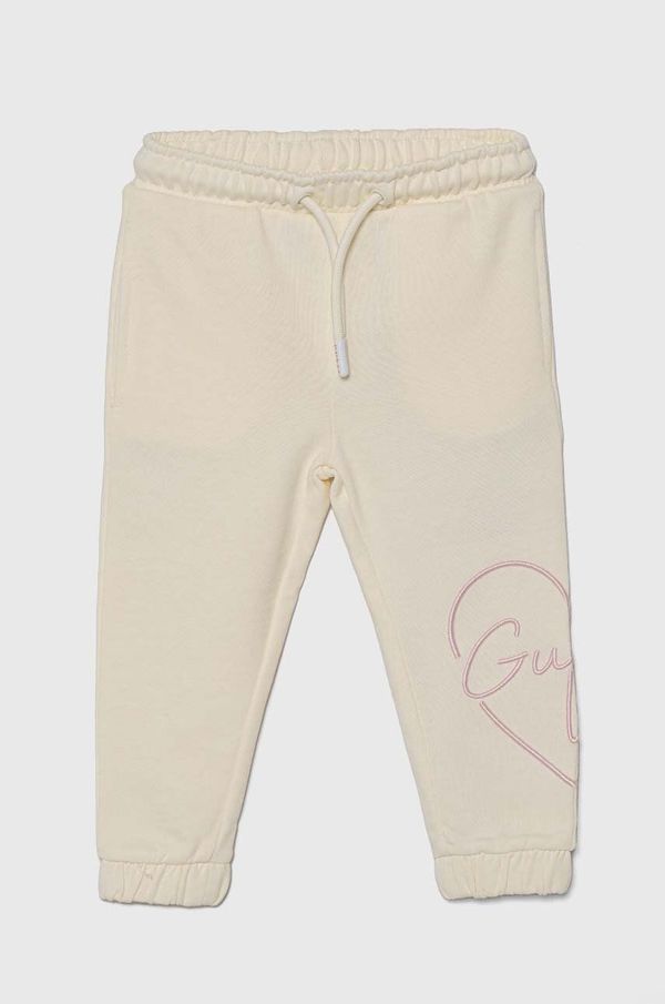 Guess Dječji pamučni donji dio trenirke Guess boja: bež, s aplikacijom, K4YQ15 KA6R4