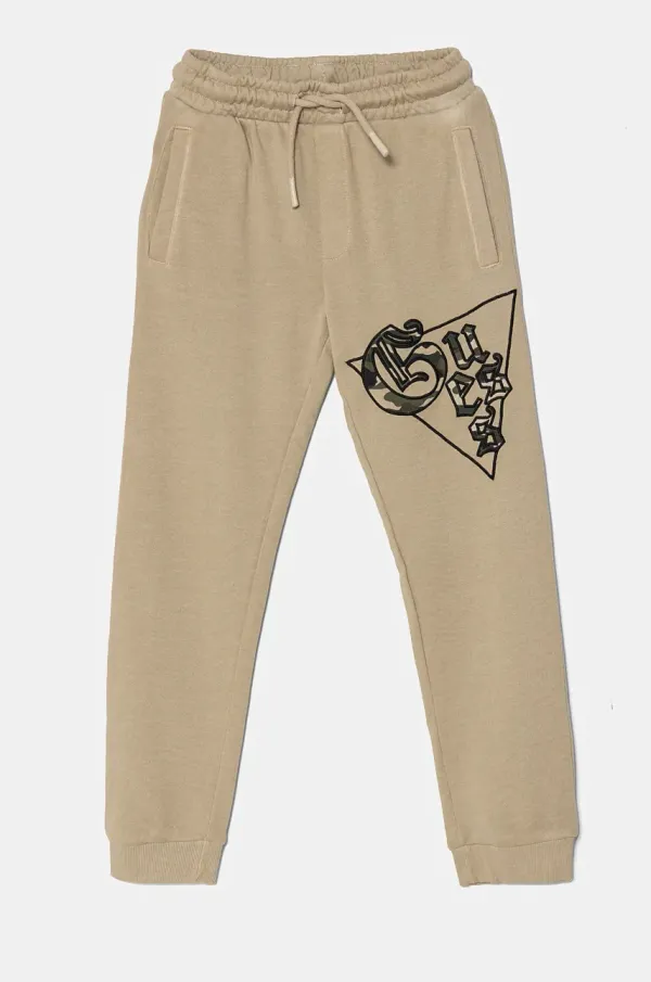 Guess Dječji pamučni donji dio trenirke Guess boja: bež, s tiskom, L4BQ11 KAD74