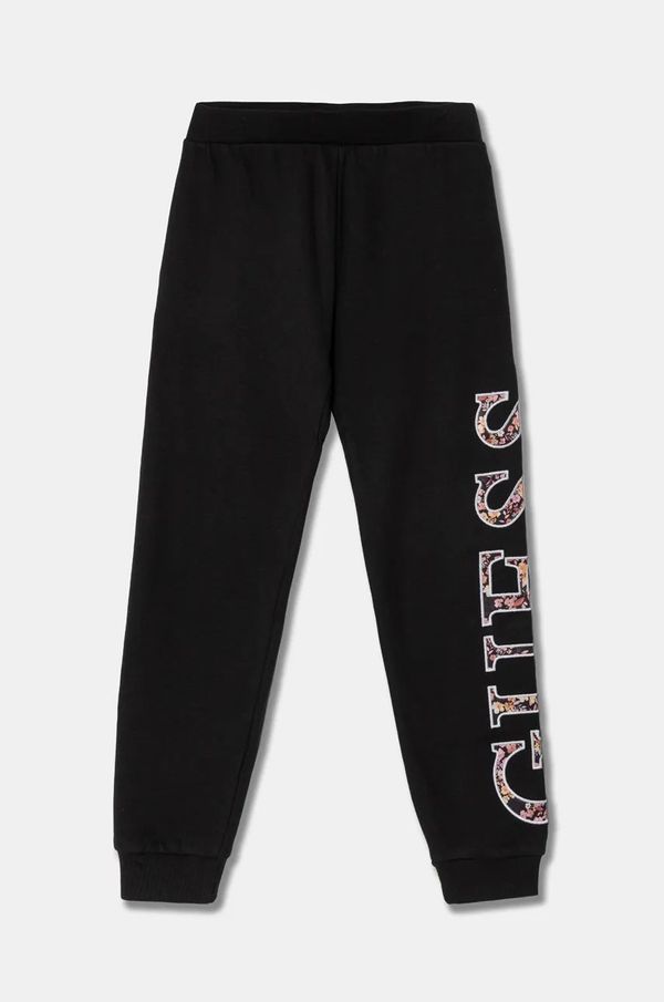 Guess Dječji pamučni donji dio trenirke Guess boja: crna, s aplikacijom, J4BQ11 KAX73