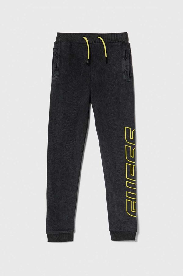 Guess Dječji pamučni donji dio trenirke Guess boja: siva, s tiskom