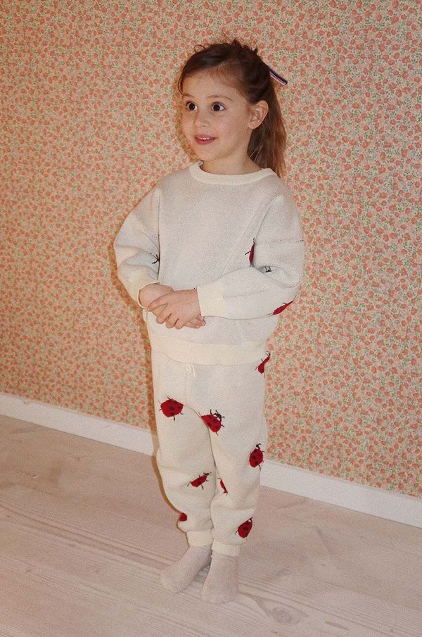 Konges Sløjd Dječji pamučni donji dio trenirke Konges Sløjd LAPIS KNIT PANTS boja: bež, s uzorkom, KS101555