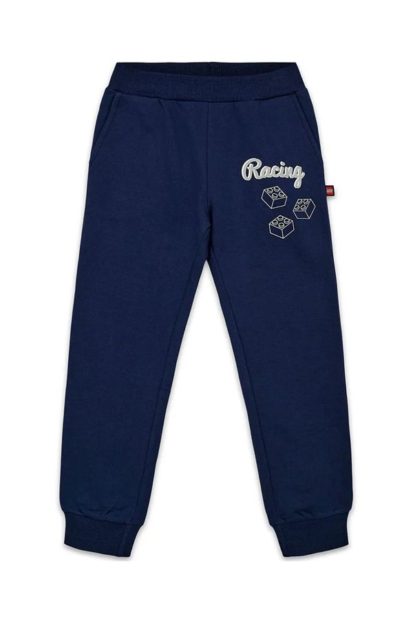 Lego Dječji pamučni donji dio trenirke Lego LWPHILO 703 boja: tamno plava, s tiskom, 12011358