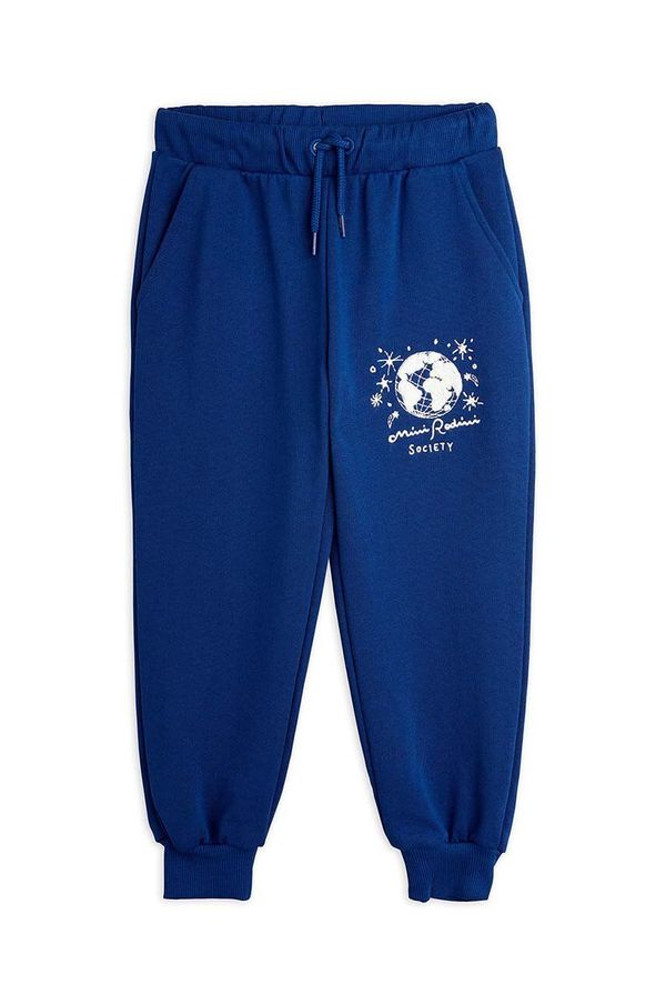 Mini Rodini Dječji pamučni donji dio trenirke Mini Rodini boja: tamno plava, s tiskom, 2473011360