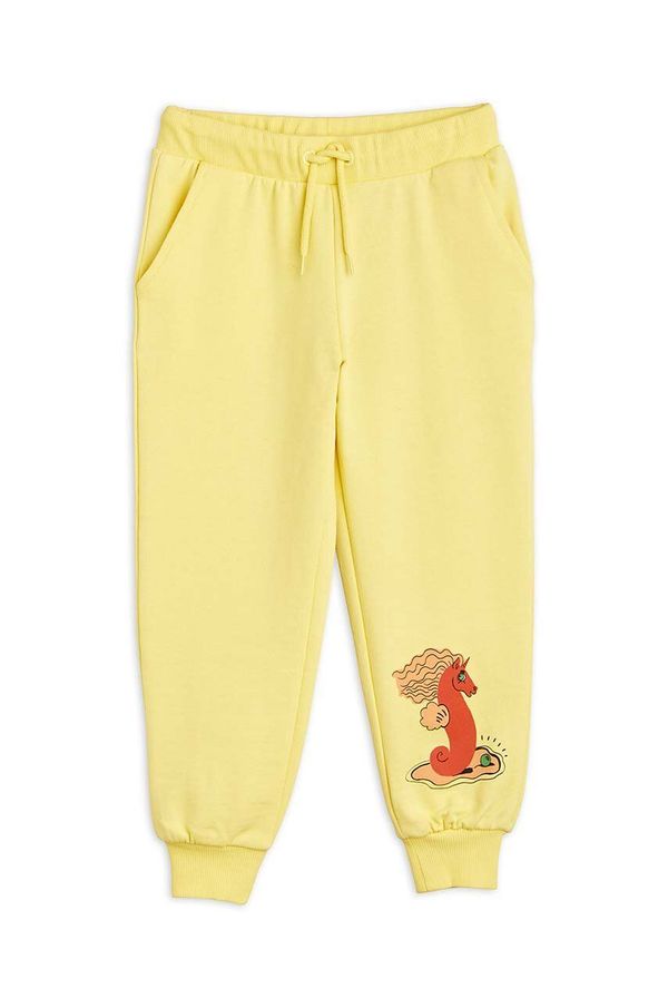 Mini Rodini Dječji pamučni donji dio trenirke Mini Rodini boja: žuta, s tiskom