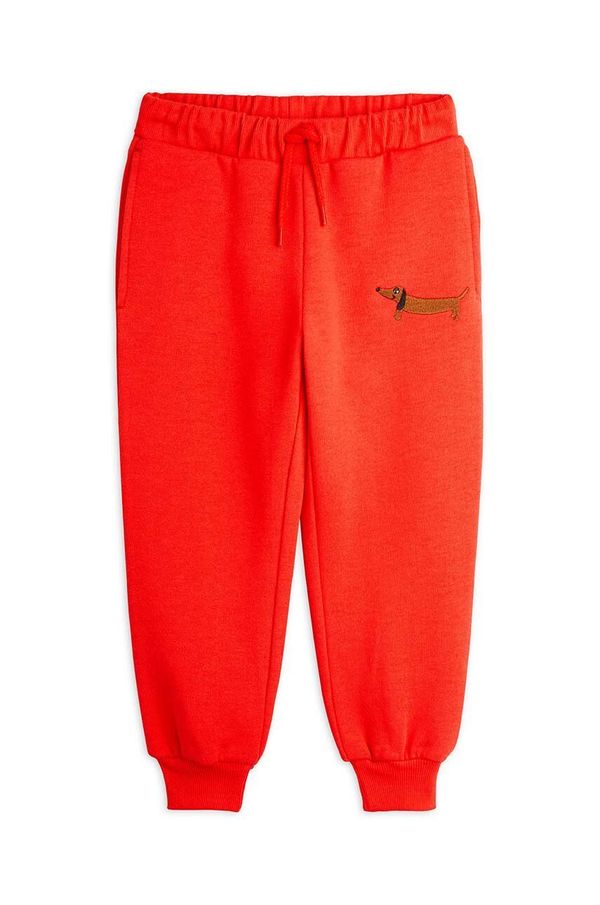 Mini Rodini Dječji pamučni donji dio trenirke Mini Rodini Dog boja: crvena, s aplikacijom, 2473012342