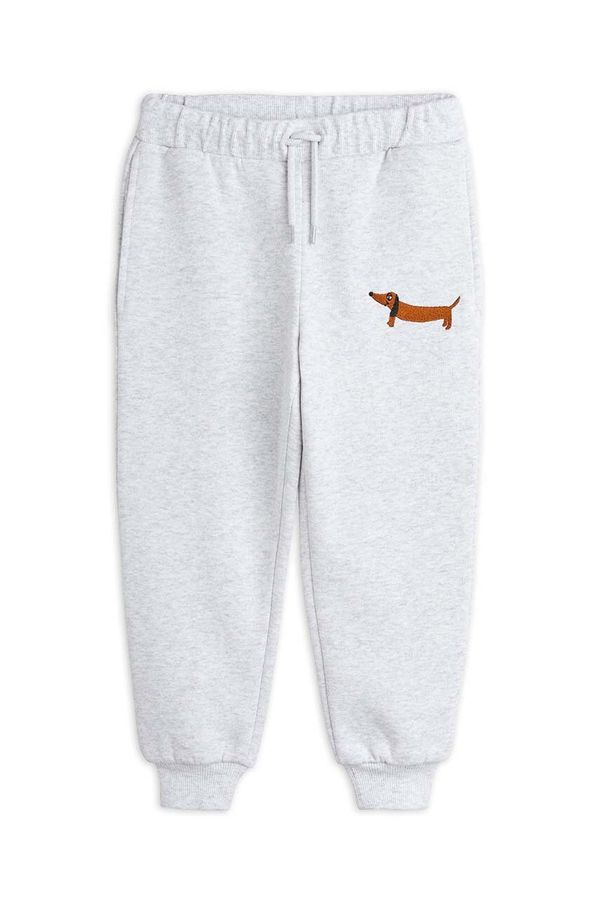 Mini Rodini Dječji pamučni donji dio trenirke Mini Rodini Dog boja: siva, s aplikacijom, 2473012394