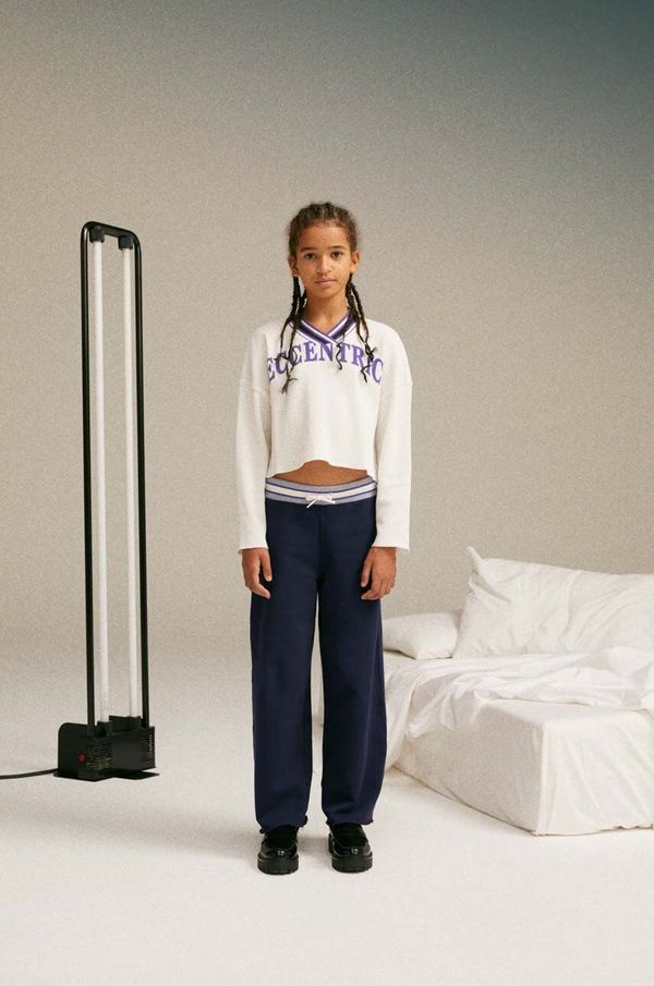 Sisley Dječji pamučni donji dio trenirke Sisley boja: tamno plava, bez uzorka