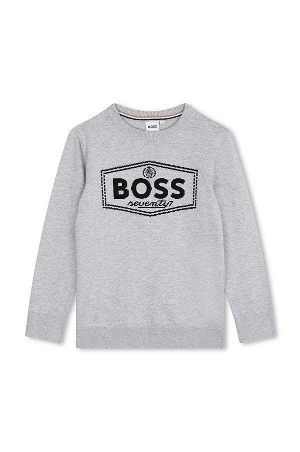 Boss Dječji pamučni pulover BOSS boja: siva, J51182