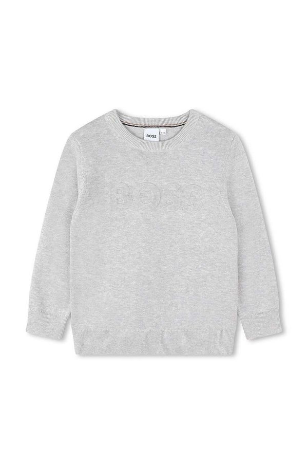 Boss Dječji pamučni pulover BOSS boja: siva, lagani