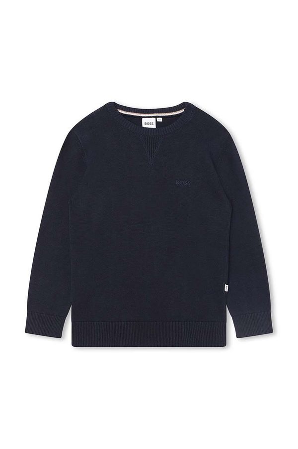 Boss Dječji pamučni pulover BOSS boja: tamno plava, lagani